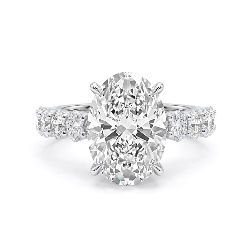 White gold oval engagement ring with hidden halo